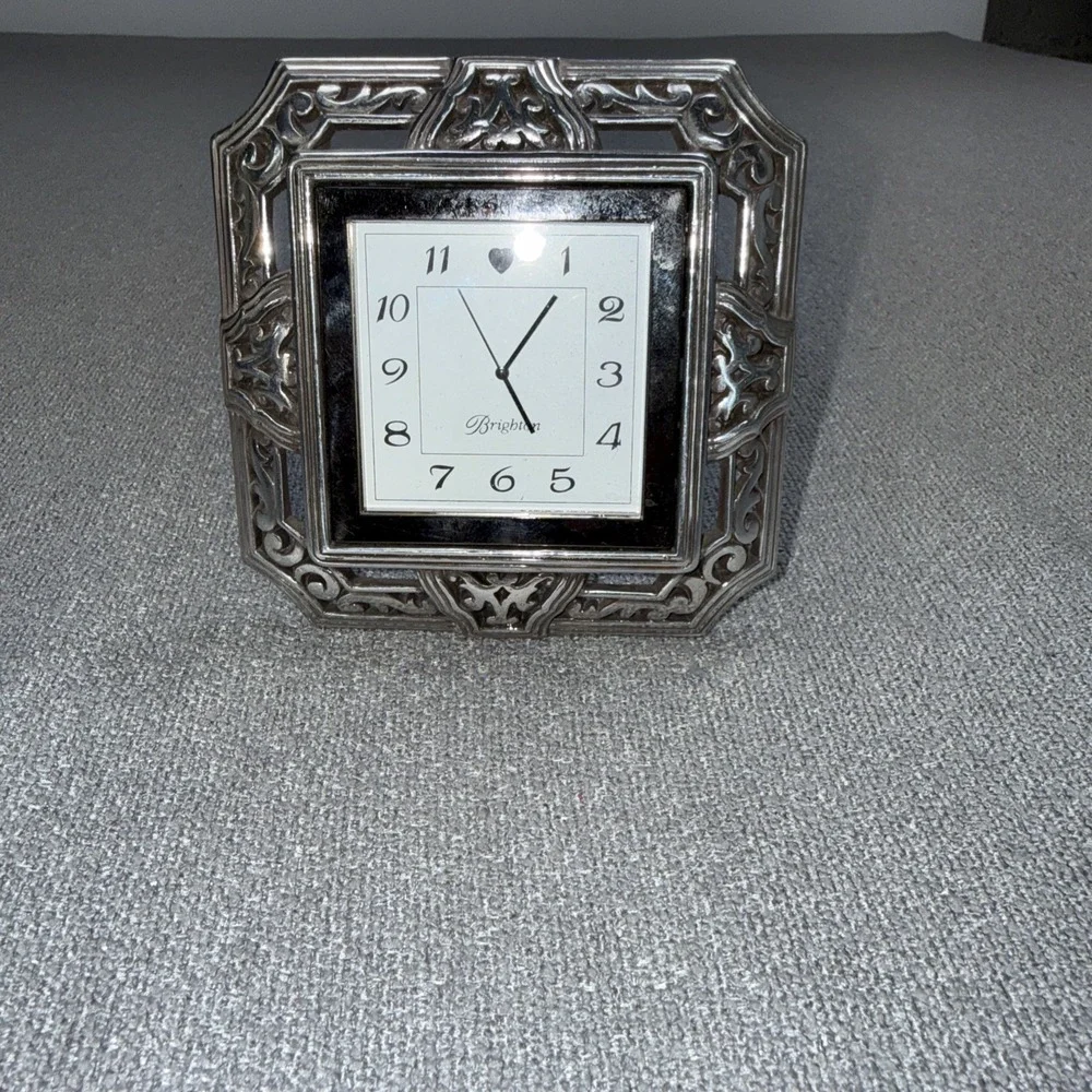 Brighton Silver Plated Tango Square Desk Clock No Battery Travel 4